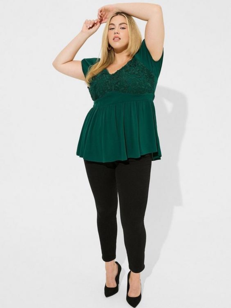 Torrid Emerald Green Lace Yoke Puff Sleeve Blouse